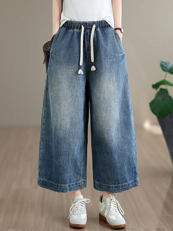 Retro High Waist Wide Leg Jeans Women's Loose Casual Nine Points Pants with Belt Washed Denim Slimming Effect Summer New
Retro High Waist Wide Leg Jeans Women's Loose Casual Nine Points Pants with Belt Washed Denim Slimming Effect Summer New