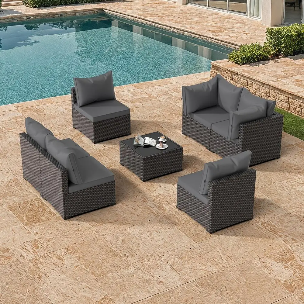 7-Piece Outdoor Patio Sectional Furniture Set with Cushions, Ideal for Garden, Pool, or Backyard (Grey)
7-Piece Outdoor Patio Sectional Furniture Set with Cushions, Ideal for Garden, Pool, or Backyard (Grey)