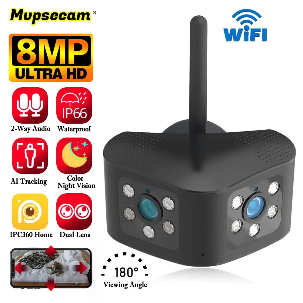8MP 4K HD Dual Lens WIFI Surveillance Camera 180° Viewing Angle Color Night Vision Remote Access Home Smart Panoramic Camera
8MP 4K HD Dual Lens WIFI Surveillance Camera 180° Viewing Angle Color Night Vision Remote Access Home Smart Panoramic Camera