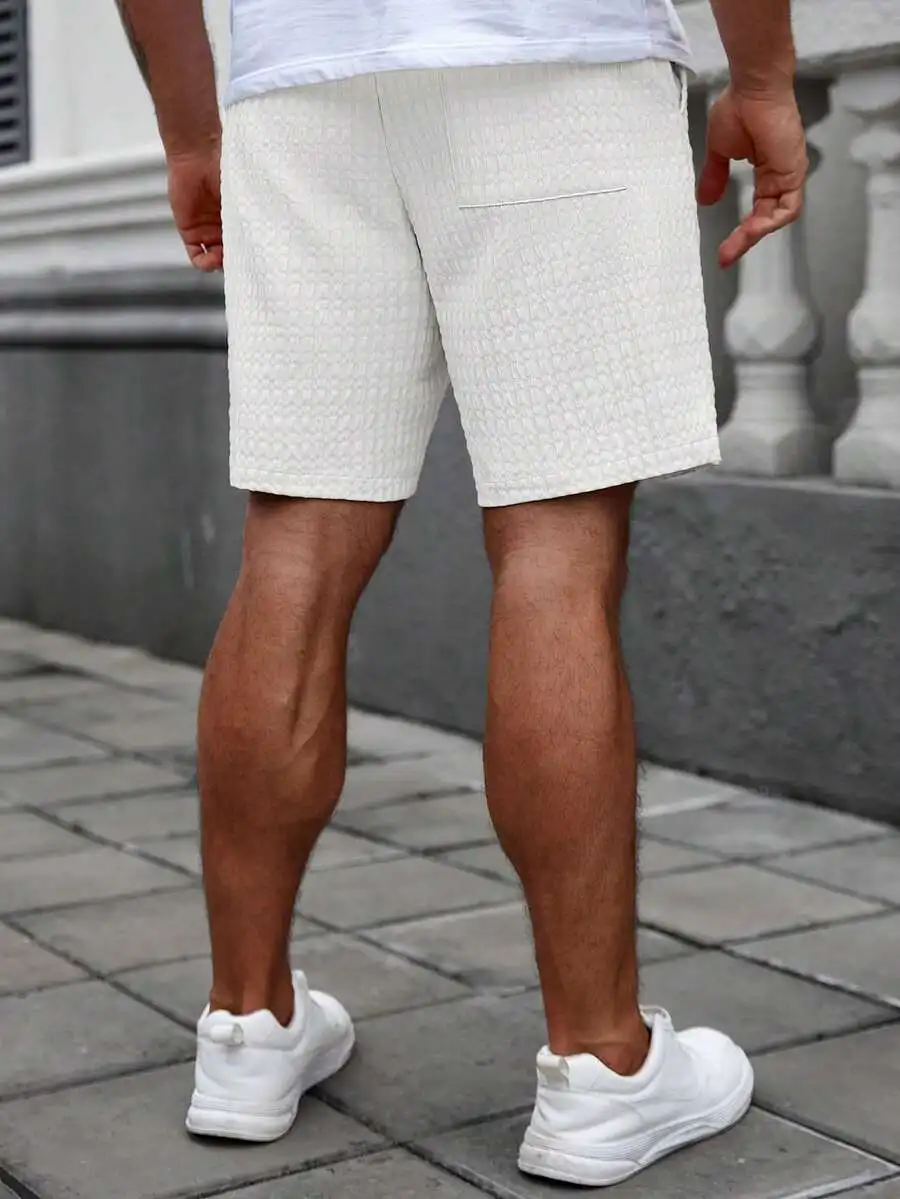 Mens Textured Solid Beige Shorts With Elastic Drawstring Waist For Summer Casual Wear
Mens Textured Solid Beige Shorts With Elastic Drawstring Waist For Summer Casual Wear