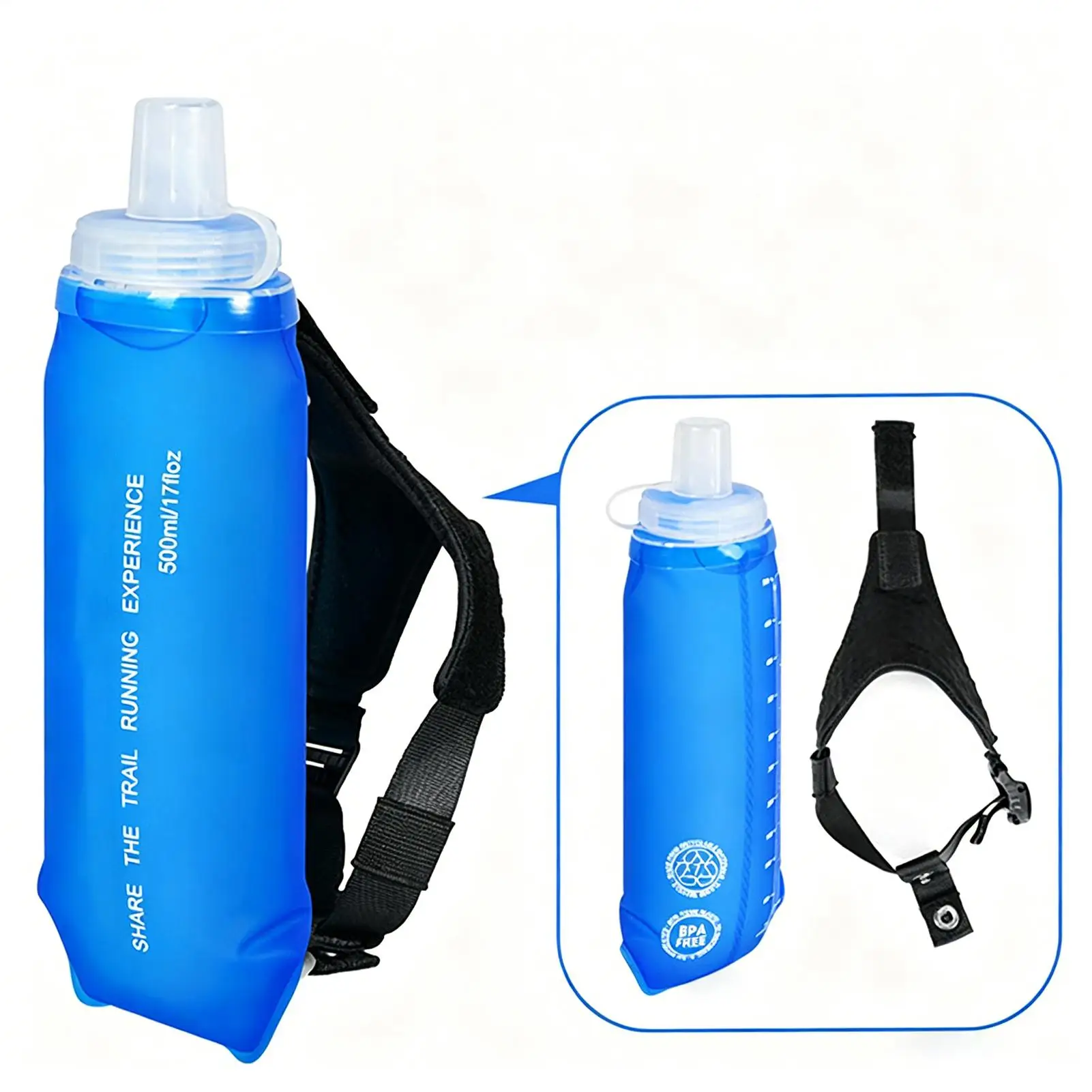 Running Water Bottle 500ml Foldable Spill-Proof With Adjustable Strap Soft Water Bottles Hydration Flask For Outdoor Travel Gym
Running Water Bottle 500ml Foldable Spill-Proof With Adjustable Strap Soft Water Bottles Hydration Flask For Outdoor Travel Gym