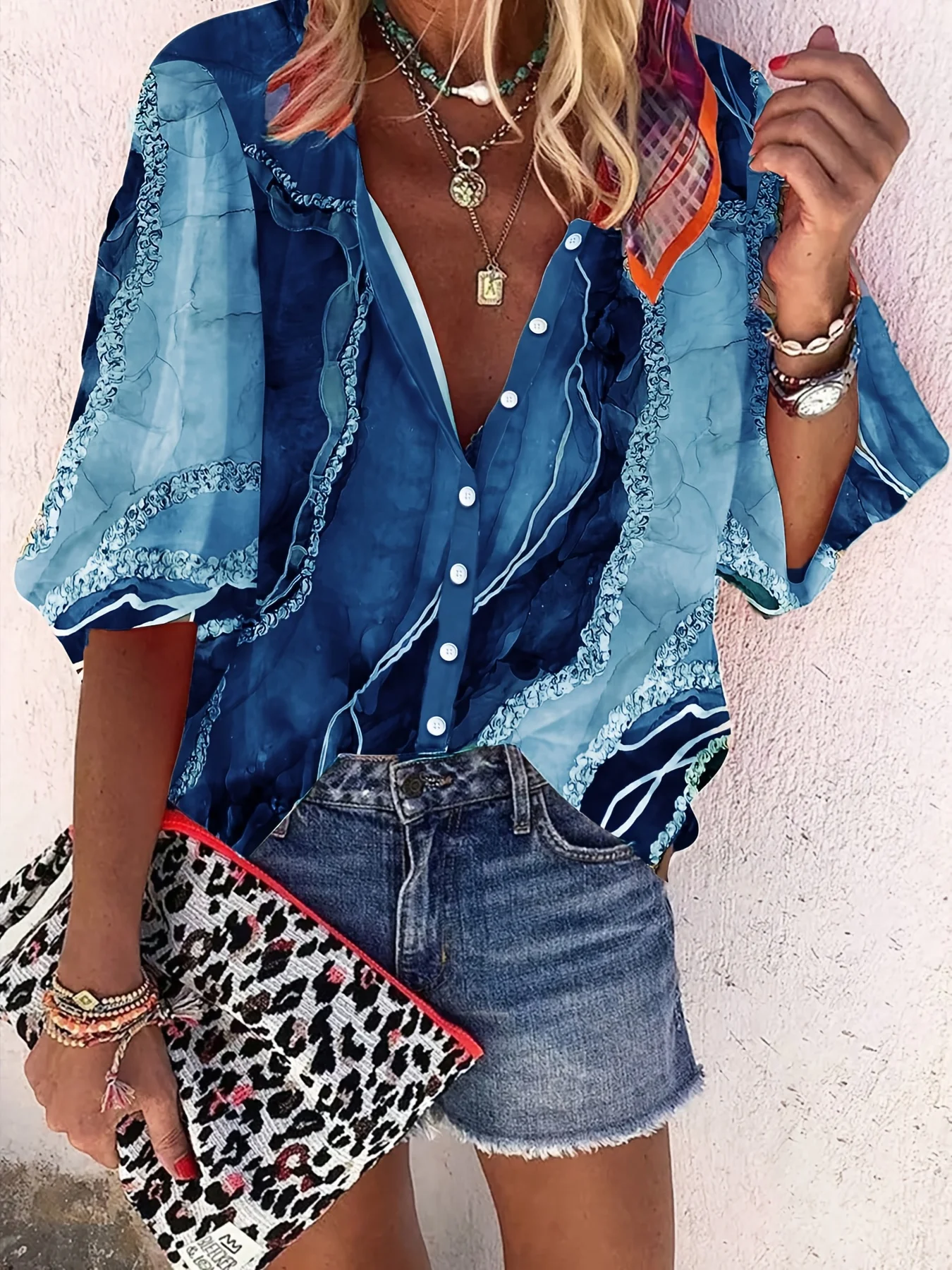 Women's Ethnic-Style Floral Print Shirt — Casual 3/4-Sleeve Blouse
Women's Ethnic-Style Floral Print Shirt — Casual 3/4-Sleeve Blouse