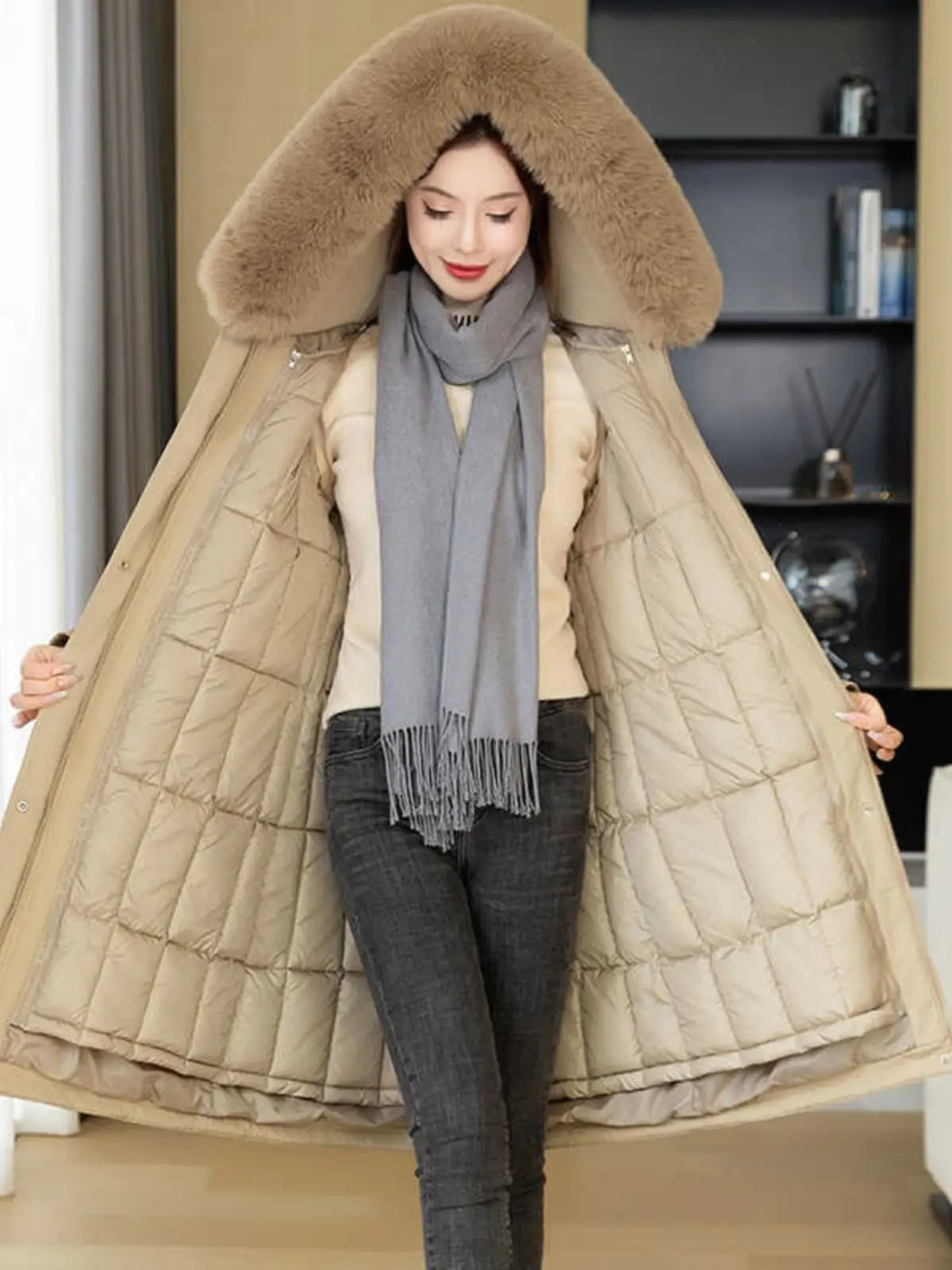 Женская осенняя утепленная парка с воротником-стойкой, облегающая, с металлическими элементами, для офиса, с защитой от снега, с панелями, настраиваемая под заказ
Женская осенняя утепленная парка с воротником-стойкой, облегающая, с металлическими элементами, для офиса, с защитой от снега, с панелями, настраиваемая под заказ