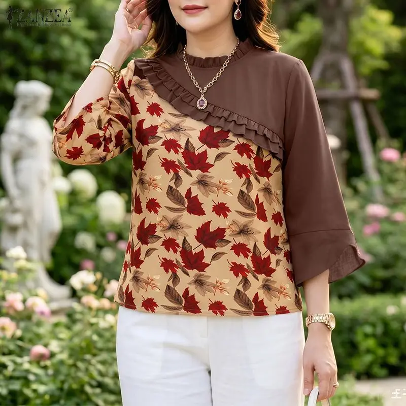 ZANZEA Floral Print Color-Blocked Blouses Women Ruffled Trims O-Neck 3/4 Sleeve Loose Tops Summer Casual Everyday Wear Blusas
ZANZEA Floral Print Color-Blocked Blouses Women Ruffled Trims O-Neck 3/4 Sleeve Loose Tops Summer Casual Everyday Wear Blusas