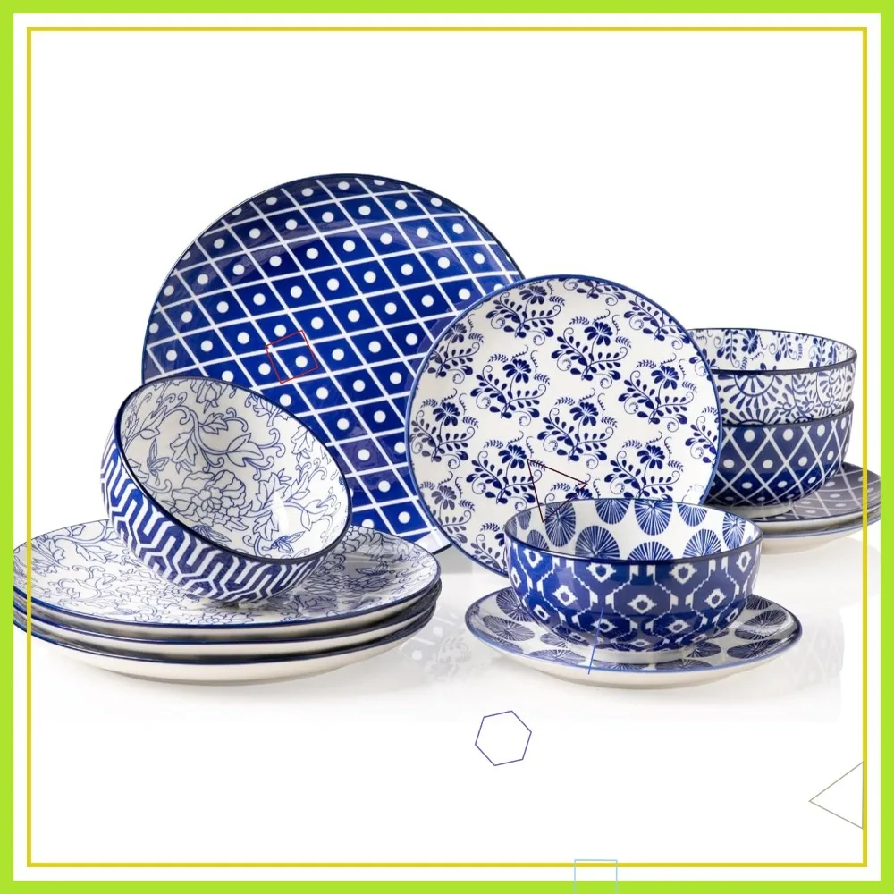 12-Piece Handmade Ceramic Dinnerware Set for 4, Vintage Blue, Scratch-Resistant, Dishwasher & Microwave Safe
12-Piece Handmade Ceramic Dinnerware Set for 4, Vintage Blue, Scratch-Resistant, Dishwasher & Microwave Safe