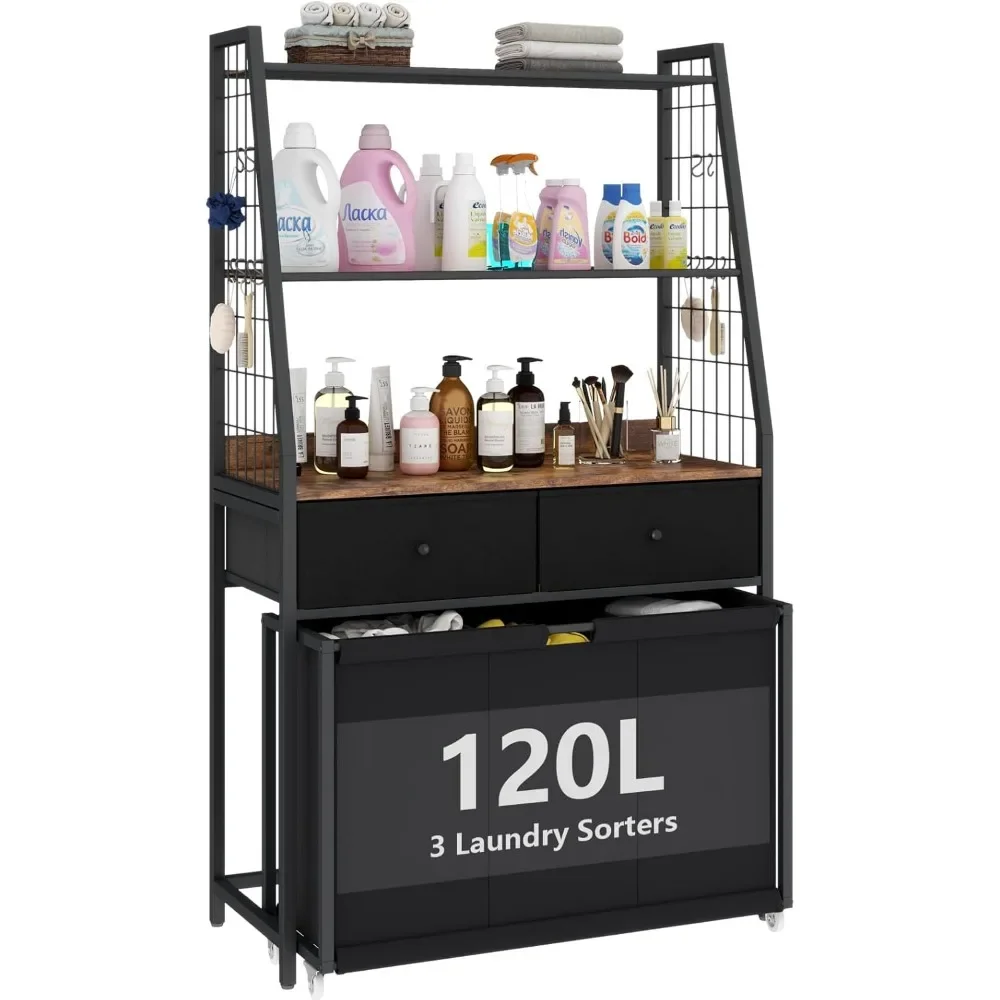 Laundry Hamper Laundry Basket with 3 Section Pull-Out Rolling Bags & 2-Tier Storage Shelf, Laundry Sorter for Organization and S
Laundry Hamper Laundry Basket with 3 Section Pull-Out Rolling Bags & 2-Tier Storage Shelf, Laundry Sorter for Organization and S