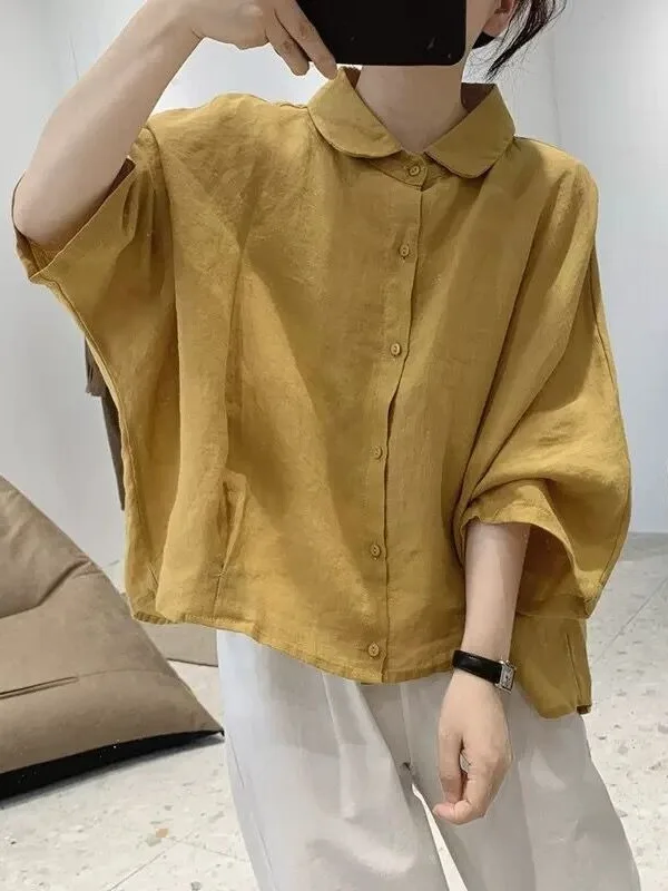 Spring Summer New Loose Cotton Linen Batwing Sleeve Shirt Women's plus Size Slimming Short Sleeve Top Simple Style Fashion
Spring Summer New Loose Cotton Linen Batwing Sleeve Shirt Women's plus Size Slimming Short Sleeve Top Simple Style Fashion