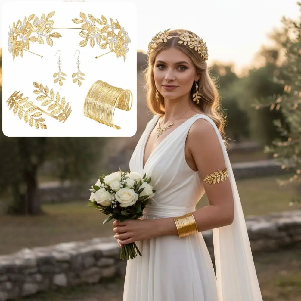 Baroque Women's Wedding Jewelry Set Bridal Earrings Gold Greek Goddess Hair Jewelry Bracelet Upper Arm Cuffs
Baroque Women's Wedding Jewelry Set Bridal Earrings Gold Greek Goddess Hair Jewelry Bracelet Upper Arm Cuffs
