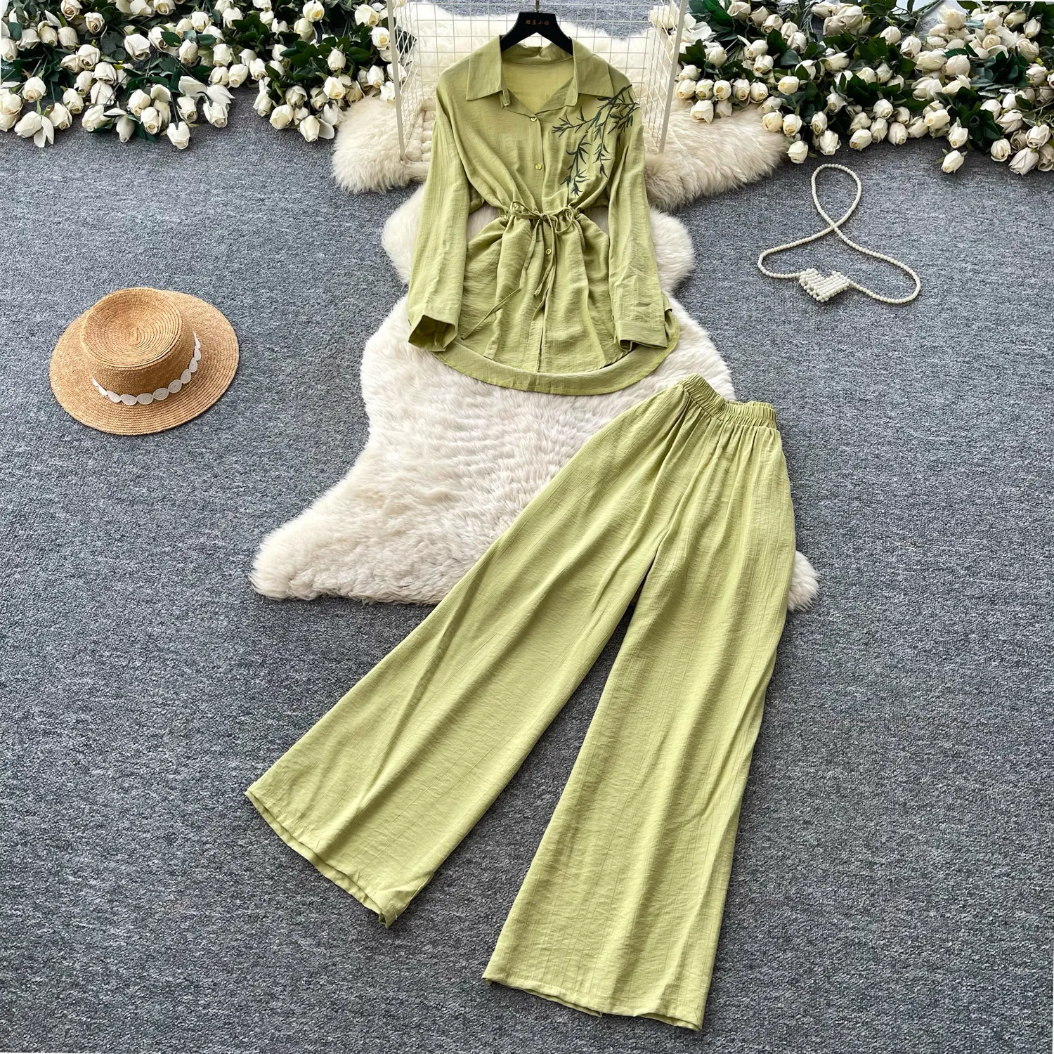 Pant Set Women Two Piece Sets Turn Down Collar Full Sleeve Shirt Wide Leg Long Pants Tight Waist Y2k Streetwear Elegant Summer
Pant Set Women Two Piece Sets Turn Down Collar Full Sleeve Shirt Wide Leg Long Pants Tight Waist Y2k Streetwear Elegant Summer