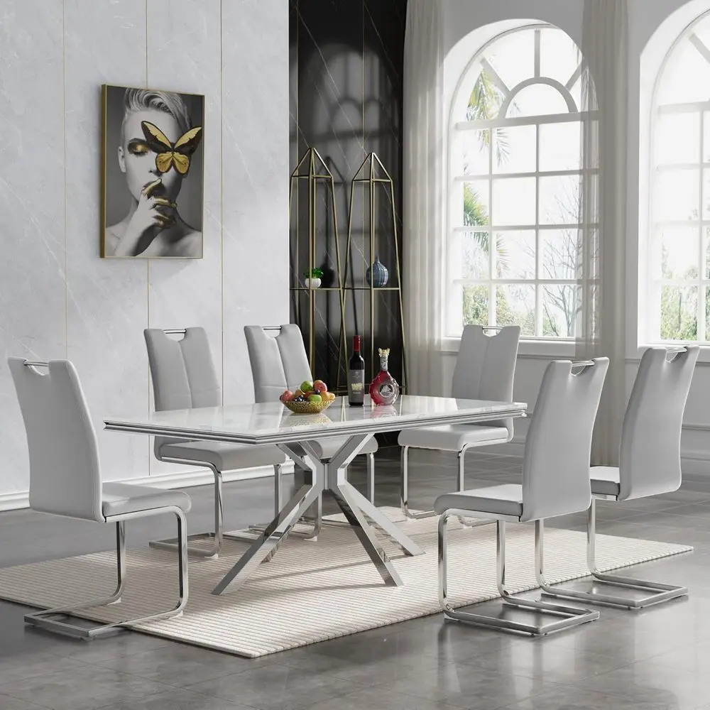 7-Piece Rectangular Marble Dining Table with 6 Grey PU Chairs
7-Piece Rectangular Marble Dining Table with 6 Grey PU Chairs