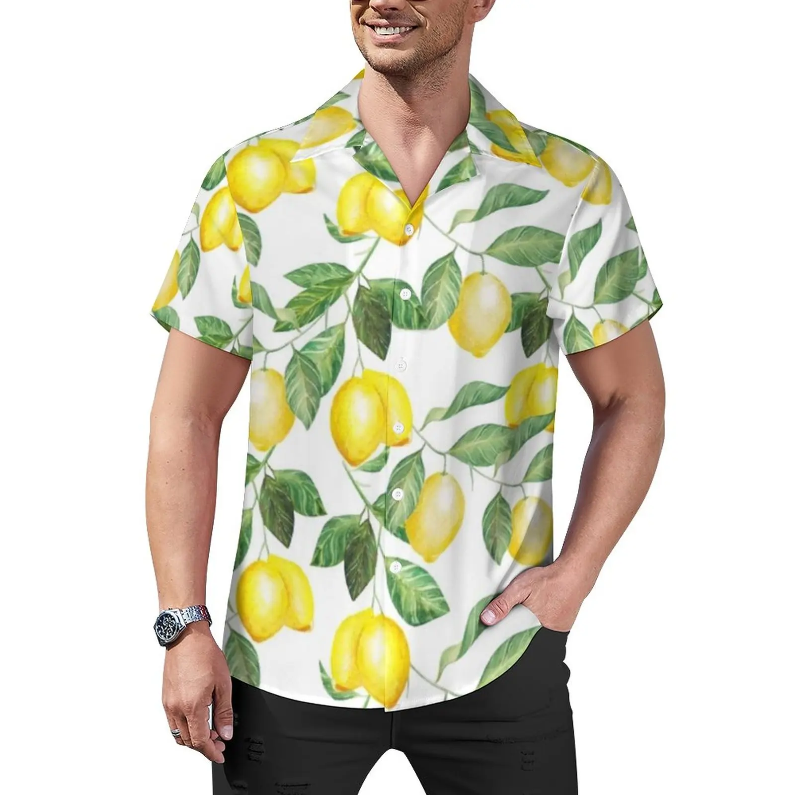 Summer Fruit Loose Shirt Men Vacation Modern Lemon Leaf Print Casual Shirts Summer Pattern Short Sleeve Stylish Oversize Blouses
Summer Fruit Loose Shirt Men Vacation Modern Lemon Leaf Print Casual Shirts Summer Pattern Short Sleeve Stylish Oversize Blouses