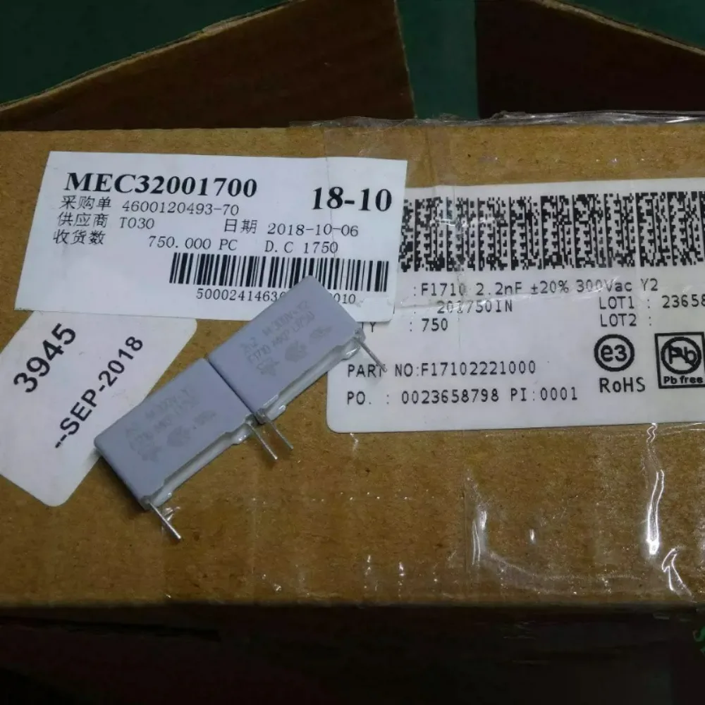 5pcs/lot F1710 0.0022uf 300vAC 2n2 2200pf 2.2nf 222 Y2 Brand New 15mm Film Capacitor F17102221000
5pcs/lot F1710 0.0022uf 300vAC 2n2 2200pf 2.2nf 222 Y2 Brand New 15mm Film Capacitor F17102221000