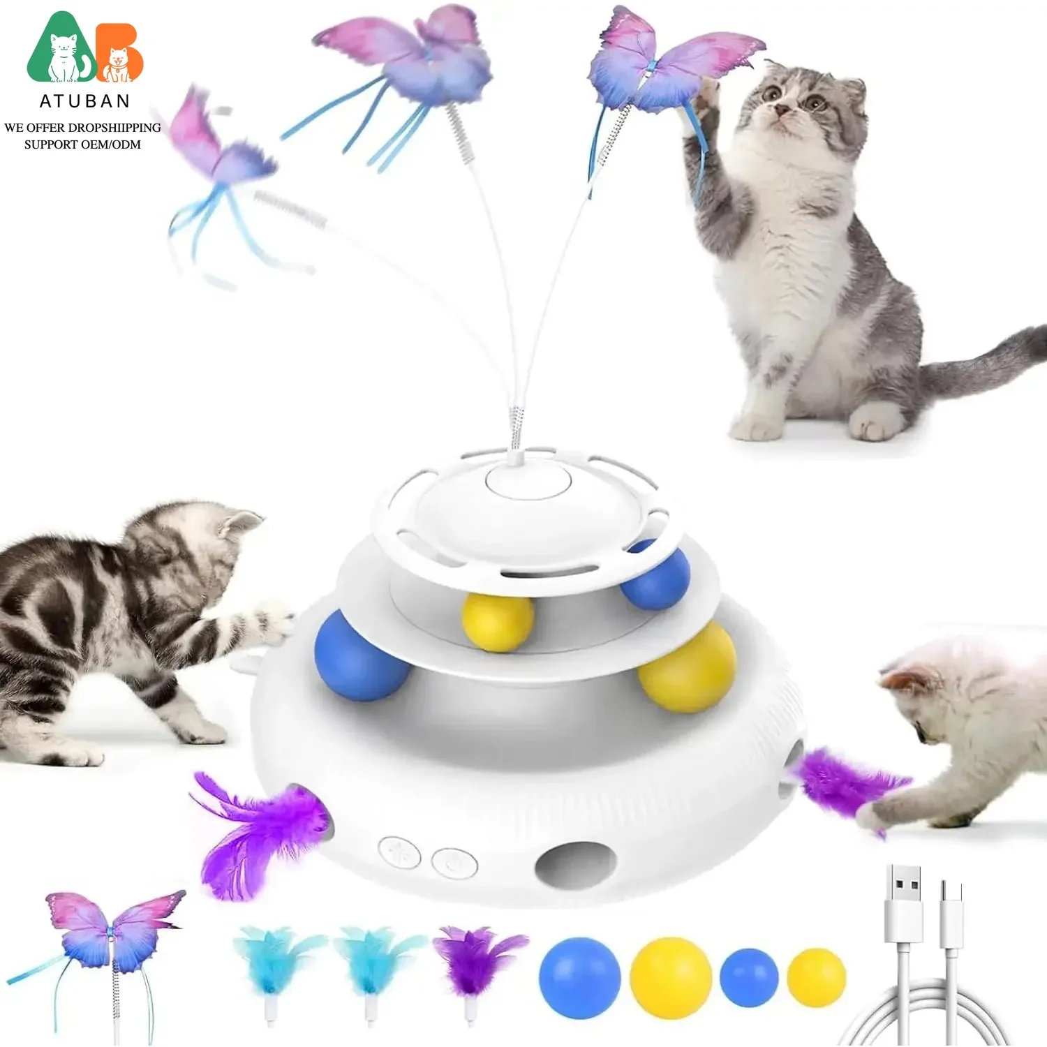 ATUBAN 3-in-1 Automatic Interactive Cat Toys Rechargeable,Fluttering Butterfly,Moving Ambush Feather,Smart Cat Toy for Indoor
ATUBAN 3-in-1 Automatic Interactive Cat Toys Rechargeable,Fluttering Butterfly,Moving Ambush Feather,Smart Cat Toy for Indoor