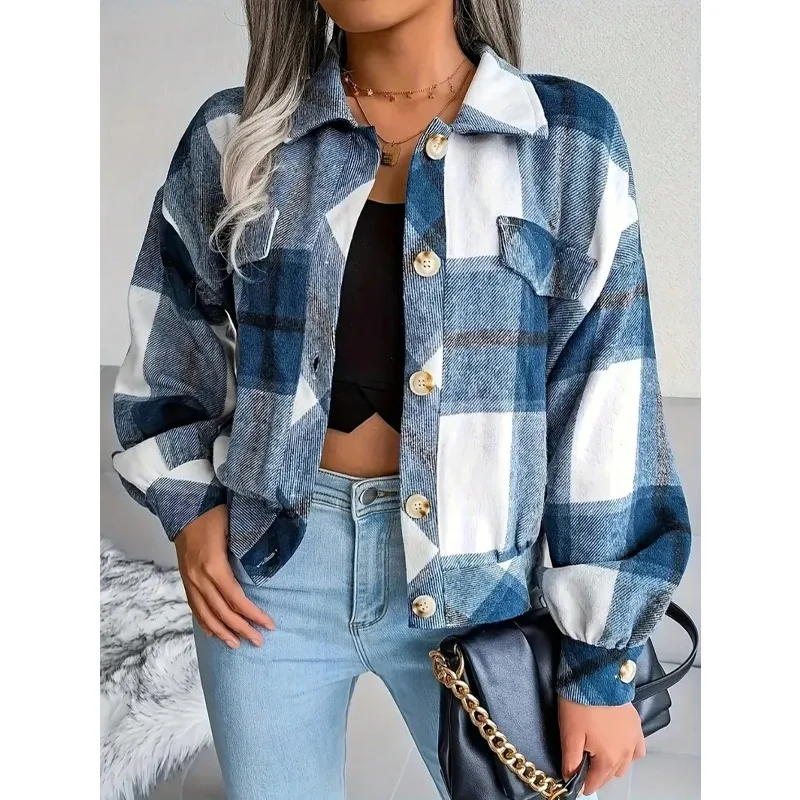 Plus Size Autumn Women Plaid Woolen Jacket Turn-down Collar Short Top Lantern Sleeve Ladies Casual Fashion Single Breasted Coat
Plus Size Autumn Women Plaid Woolen Jacket Turn-down Collar Short Top Lantern Sleeve Ladies Casual Fashion Single Breasted Coat