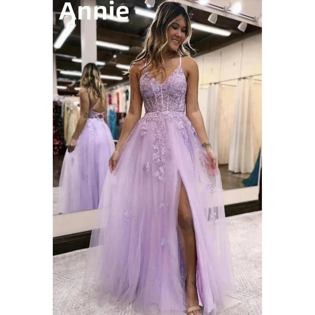 Annie Purple Spaghetti Straps Prom Dresses Tulle Embroidery Evening Dress A-line Occasions Party Dresses Customized
Annie Purple Spaghetti Straps Prom Dresses Tulle Embroidery Evening Dress A-line Occasions Party Dresses Customized