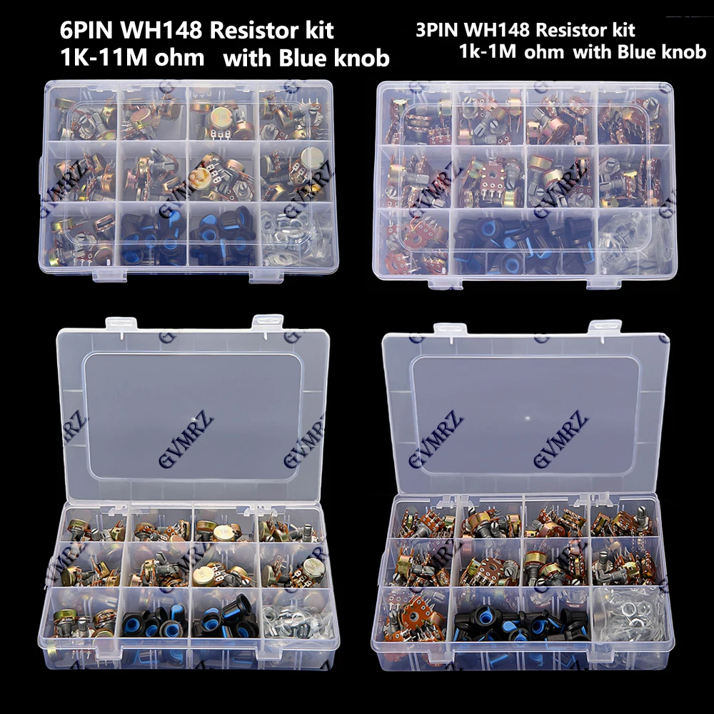 45PCS/Box 10k 20k 50k WH148 Potentiometer 3PIN/6PIN kit 1k 5k 100k 500k 1M ohm with Blue knob
45PCS/Box 10k 20k 50k WH148 Potentiometer 3PIN/6PIN kit 1k 5k 100k 500k 1M ohm with Blue knob