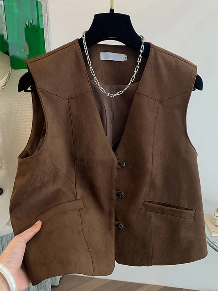 Deep Caramel Suede Vest Women's Spring 2025 Retro Hong Kong Sle Loose V-ne oulder Pad Jaet Top Buttoned Regular Length
Deep Caramel Suede Vest Women's Spring 2025 Retro Hong Kong Sle Loose V-ne oulder Pad Jaet Top Buttoned Regular Length