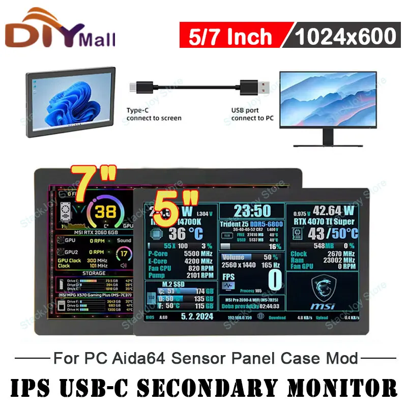 5/7-дюймовый дополнительный монитор IPS USB-C 1024x600 HD для ПК Aida64 Сенсорная панель Plug Play Конструкция с одним кабелем для Win10/11
5/7-дюймовый дополнительный монитор IPS USB-C 1024x600 HD для ПК Aida64 Сенсорная панель Plug Play Конструкция с одним кабелем для Win10/11