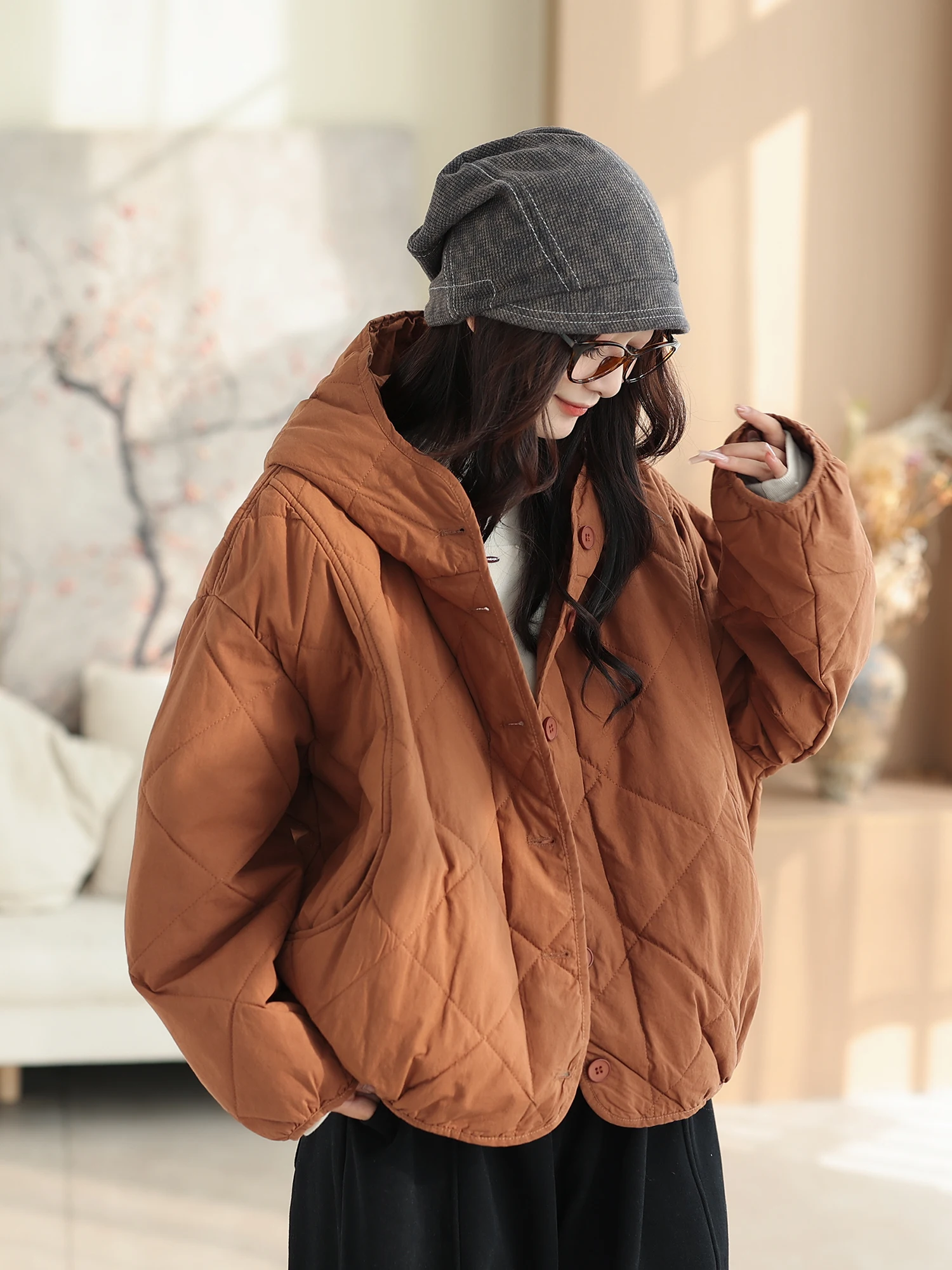 Cya Women's Hooded Jaet Loose Fit Diamond Patterned Autumn Winter New Sle Faionable Versatile Cotton Coat Button Detail
Cya Women's Hooded Jaet Loose Fit Diamond Patterned Autumn Winter New Sle Faionable Versatile Cotton Coat Button Detail