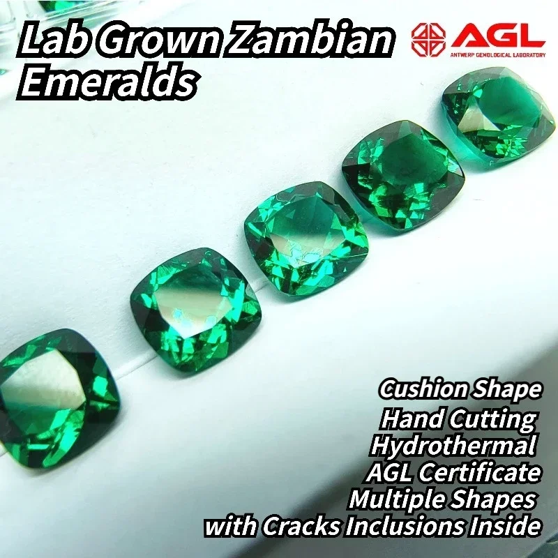 Multiple Shapes Lab Grown Zambian Emeralds Hydrothermal Hand Cutting with Cracks Inclusions Inside Selectable AGL Certificate
Multiple Shapes Lab Grown Zambian Emeralds Hydrothermal Hand Cutting with Cracks Inclusions Inside Selectable AGL Certificate