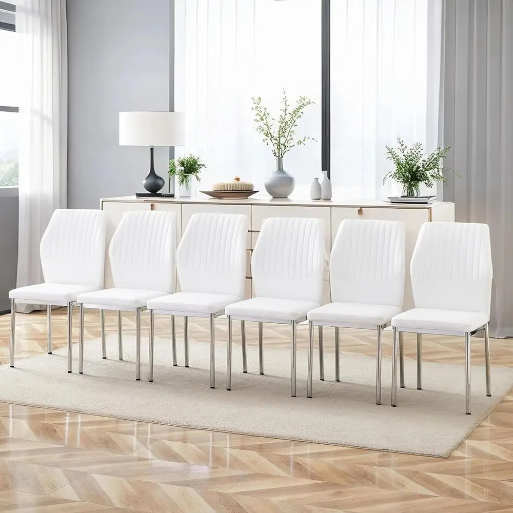 Set of 6 Modern Dining Chairs with Leather Seats and Silver Metal Legs
Set of 6 Modern Dining Chairs with Leather Seats and Silver Metal Legs