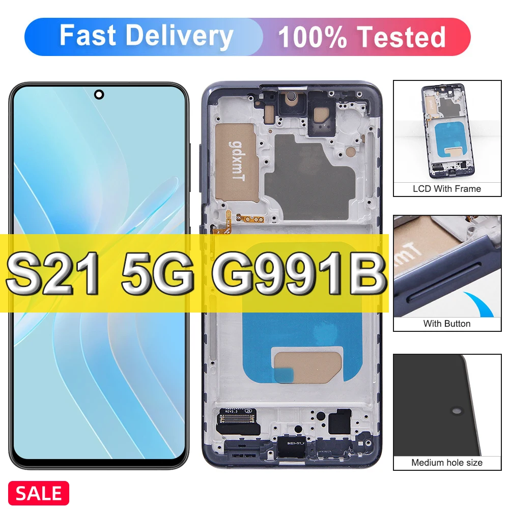 6.12'' TFT LCD For Samsung S21 5G SM-G991B G991B/DS G991U LCD Display Touch Screen Digitizer Assembly S21 Display with Frame
6.12'' TFT LCD For Samsung S21 5G SM-G991B G991B/DS G991U LCD Display Touch Screen Digitizer Assembly S21 Display with Frame