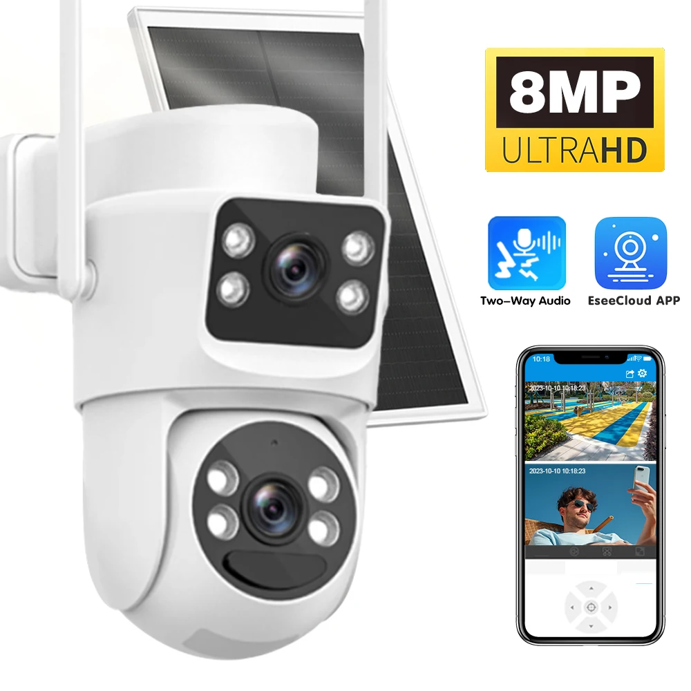 8MP 4K Dual Lens Outdoor WiFi Built-in Battery-Powered IP66 Waterproof Camera PIR Human Detection With Solar Panel Charging PTZ
8MP 4K Dual Lens Outdoor WiFi Built-in Battery-Powered IP66 Waterproof Camera PIR Human Detection With Solar Panel Charging PTZ