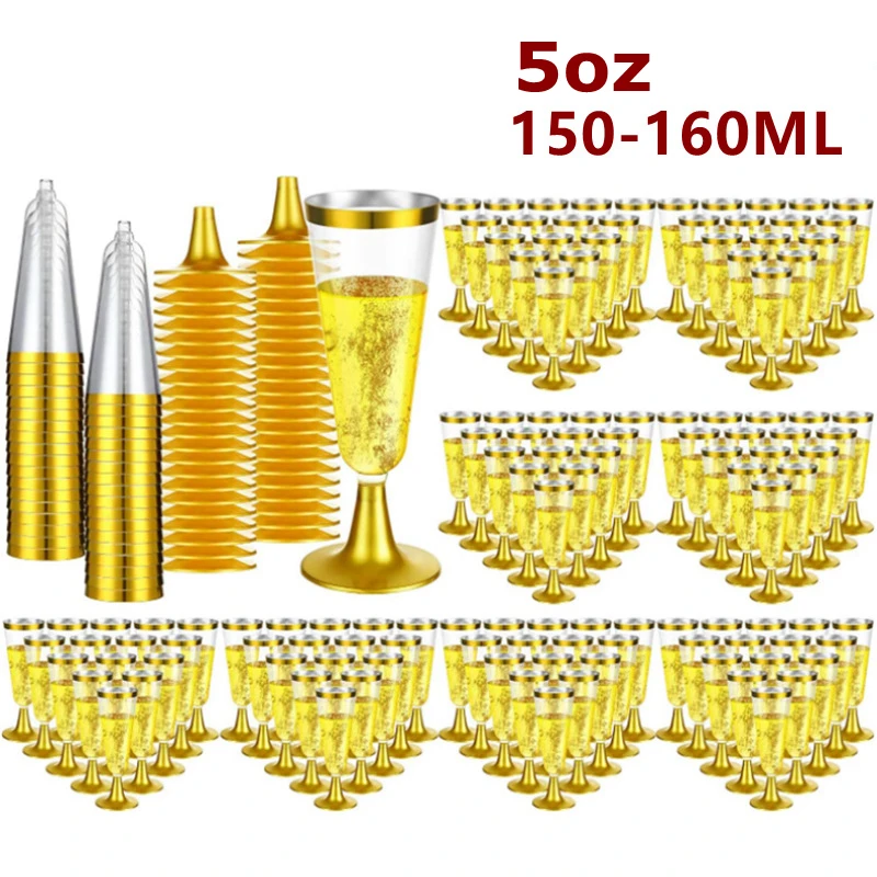 25pcs 5OZ Champagne Cup Plastic Wine Glasses Clear Champagne Flutes Wine Birthday Parties Wedding Gold Rim Goblet Disposable Cup 
25pcs 5OZ Champagne Cup Plastic Wine Glasses Clear Champagne Flutes Wine Birthday Parties Wedding Gold Rim Goblet Disposable Cup
