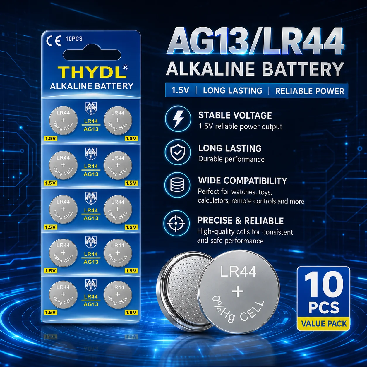 10PCS THYDL LR44 AG13 1.5V Alkaline Button Battery A76 357 SR44 L1154 for Watch Toys Calculator Remote Control
10PCS THYDL LR44 AG13 1.5V Alkaline Button Battery A76 357 SR44 L1154 for Watch Toys Calculator Remote Control