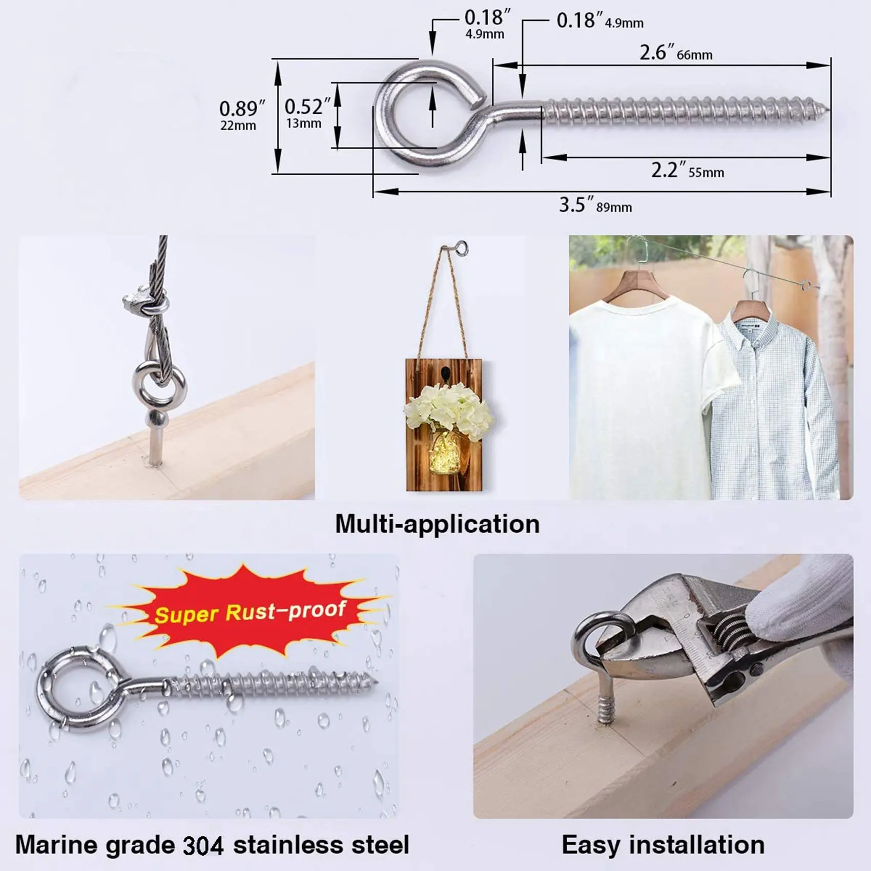 AT21-20 Pack Stainless Steel Eye Shape Screws Metal Hook Wood Terminal Ring Eyelet Hooks Self Tapping Screws M6
AT21-20 Pack Stainless Steel Eye Shape Screws Metal Hook Wood Terminal Ring Eyelet Hooks Self Tapping Screws M6