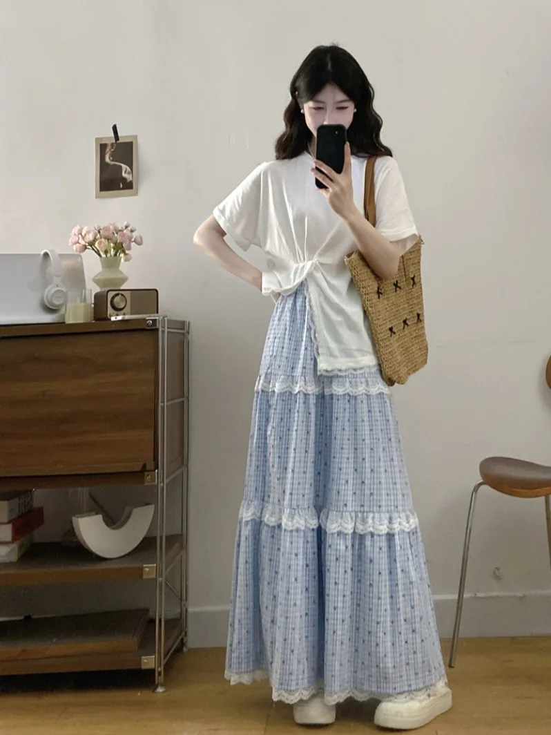 plus Size Women's Summer Fashion Set T-Shirt with Slit And Plaid Skirt Breathable Casual Wear High Waist Trousers
plus Size Women's Summer Fashion Set T-Shirt with Slit And Plaid Skirt Breathable Casual Wear High Waist Trousers