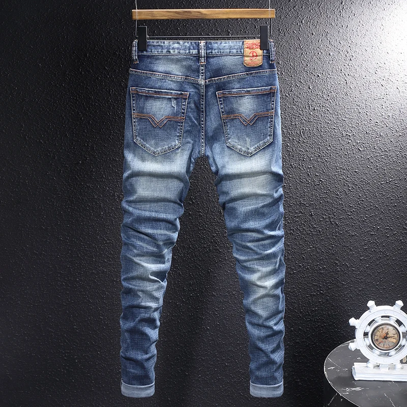 Newly Fashion Designer Men Jeans Retro Blue Stretch Slim Fit Ripped Jeans Men Italian Style Y2K Vintage Denim Pants Hombre
Newly Fashion Designer Men Jeans Retro Blue Stretch Slim Fit Ripped Jeans Men Italian Style Y2K Vintage Denim Pants Hombre