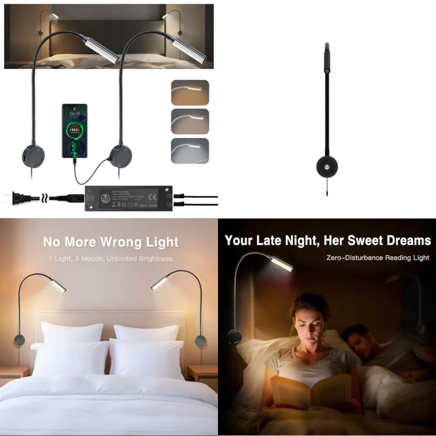 Headboard Reading Light, Wall Mounted Bedside Book Lamp, Touch Control Dimmable and 3 Color Temperature 3000K/4000K/6000K, Buil
Headboard Reading Light, Wall Mounted Bedside Book Lamp, Touch Control Dimmable and 3 Color Temperature 3000K/4000K/6000K, Buil