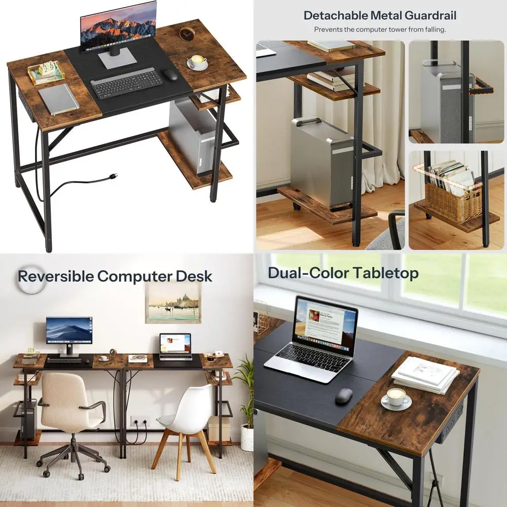 Rustic Brown & Black Home Office Desk with Power Outlet and 2 Shelves, Easy Assembly
Rustic Brown & Black Home Office Desk with Power Outlet and 2 Shelves, Easy Assembly