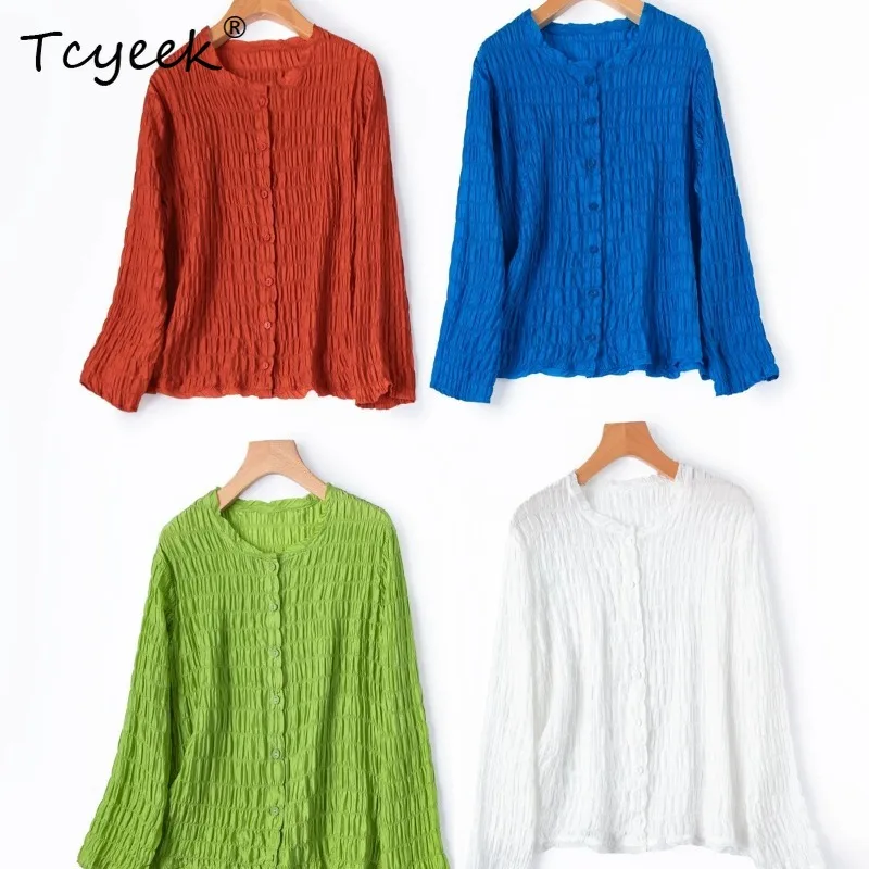 Tcyeek 93% Real Silk Blouse Women 2026 Spring Summer Textured Sun-protective Long-sleeve Shirts Ladies Clothes Рубашка Женская
Tcyeek 93% Real Silk Blouse Women 2026 Spring Summer Textured Sun-protective Long-sleeve Shirts Ladies Clothes Рубашка Женская