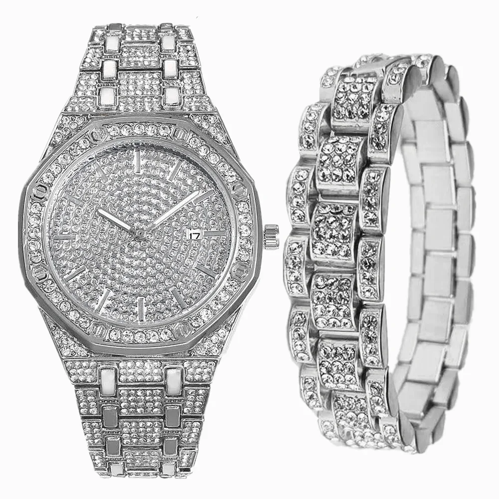 Полные часы-браслет Iced Out для мужчин, блестящие часы, деловые кварцевые наручные часы в стиле хип-хоп, золотой бриллиант, мужской комплект ювелирных изделий Reloj Hombre
Полные часы-браслет Iced Out для мужчин, блестящие часы, деловые кварцевые наручные часы в стиле хип-хоп, золотой бриллиант, мужской комплект ювелирных изделий Reloj Hombre