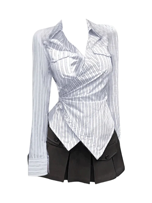 plus Size Women's College Sle Asymmetrical Blue Striped Long Sve irt Slimming Trendy Spring Waist Cinched irt
plus Size Women's College Sle Asymmetrical Blue Striped Long Sve irt Slimming Trendy Spring Waist Cinched irt