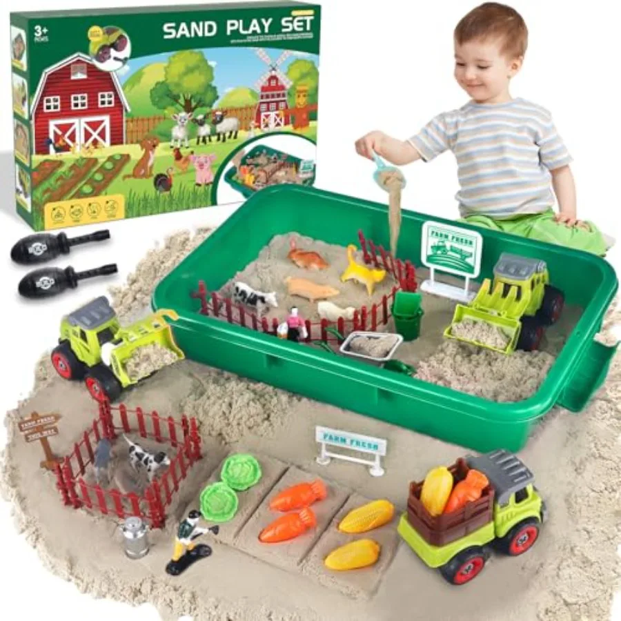 Farm Sensory Bin, Farm Sensory Kits Toy with 2.2lbs Play Sand, 31pcs Animals Trucks Creativity Magic Sand Box with Lid, Christm
Farm Sensory Bin, Farm Sensory Kits Toy with 2.2lbs Play Sand, 31pcs Animals Trucks Creativity Magic Sand Box with Lid, Christm