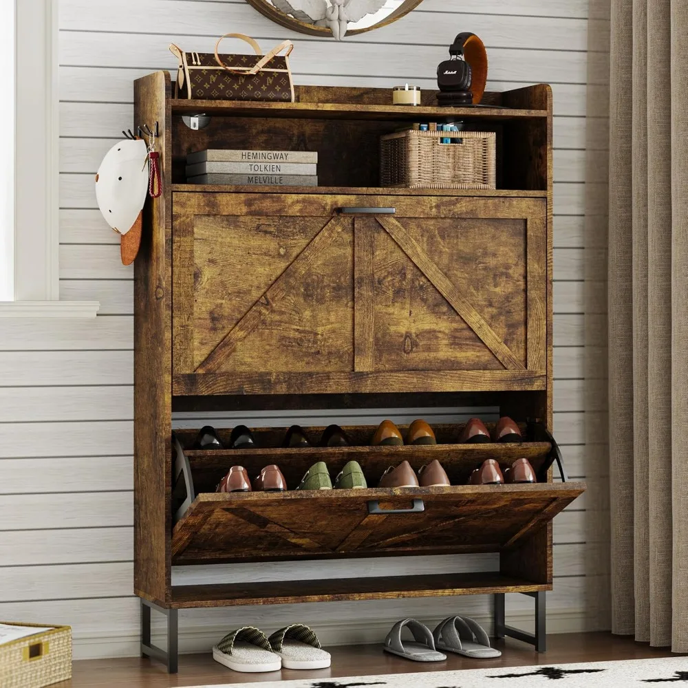 Shoe Cabinet with 2 Flip Drawers, Narrow Wooden Freestanding Shoe Rack, Hidden Slim Shoes Storage Cabinet for Entryway, Hallway
Shoe Cabinet with 2 Flip Drawers, Narrow Wooden Freestanding Shoe Rack, Hidden Slim Shoes Storage Cabinet for Entryway, Hallway