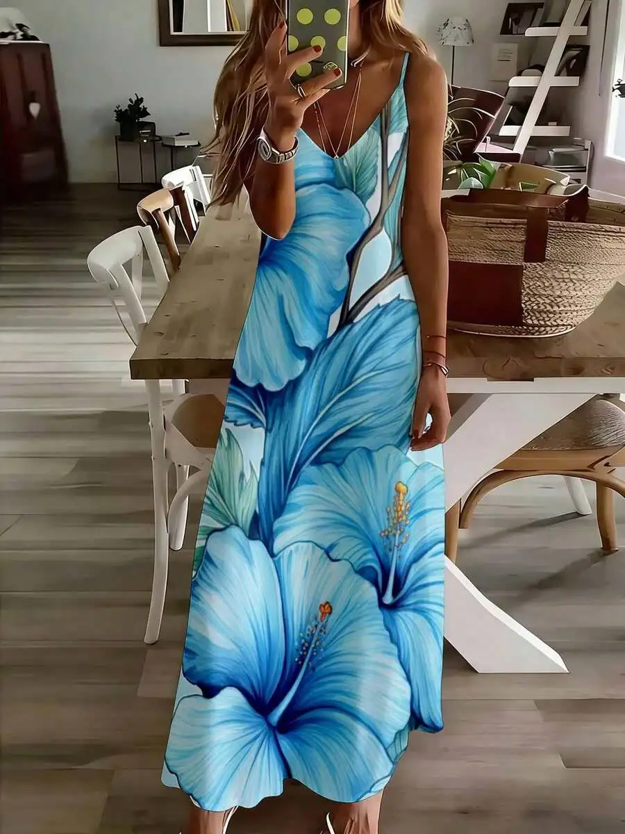 Blue Floral Print Sleeveless Maxi Dress For Women Summer Beach Vacation Casual Leisure Wear
Blue Floral Print Sleeveless Maxi Dress For Women Summer Beach Vacation Casual Leisure Wear