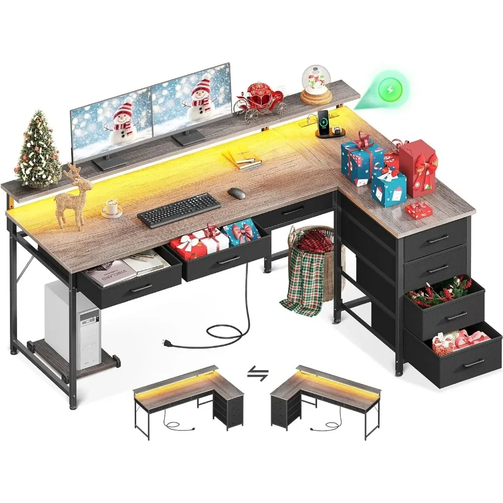 53" L Shaped Desk with 7 File Drawers, Gaming Desk with LED Light & Power Outlet, Reversible Home Office Desk with Monitor
53" L Shaped Desk with 7 File Drawers, Gaming Desk with LED Light & Power Outlet, Reversible Home Office Desk with Monitor