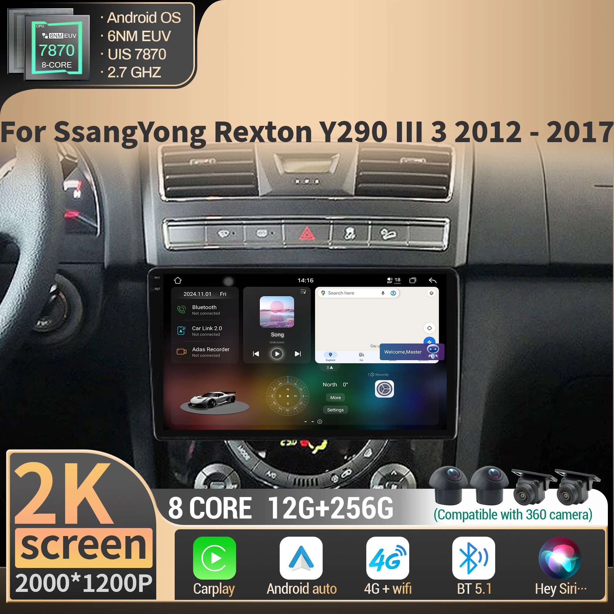 Android 14 For SsangYong Rexton Y290 III 3 2012-2017 Car Radio Multimedia 4G GPS Navigation CarPlay CPU 7870 2K QLED Screen
Android 14 For SsangYong Rexton Y290 III 3 2012-2017 Car Radio Multimedia 4G GPS Navigation CarPlay CPU 7870 2K QLED Screen