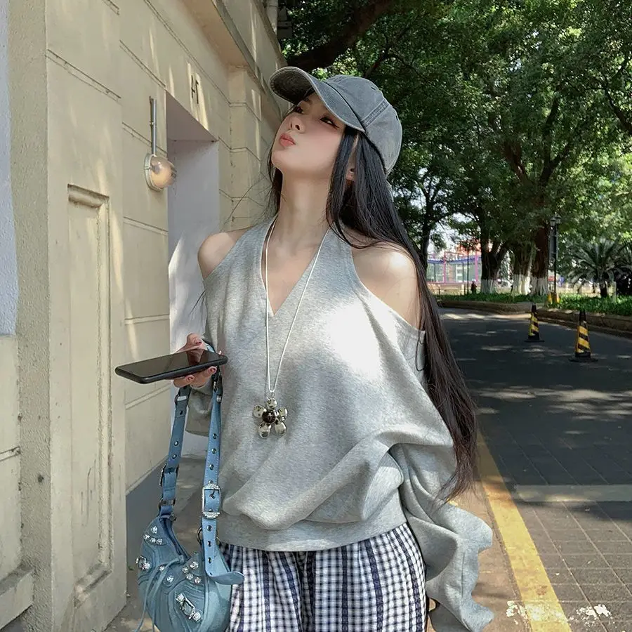 Korea Design Niche Off-Shoulder Long-Sleeved Sweatshirt Women Spring Autumn Casual Versatile Retro Chic Loose Halter Neck Top
Korea Design Niche Off-Shoulder Long-Sleeved Sweatshirt Women Spring Autumn Casual Versatile Retro Chic Loose Halter Neck Top