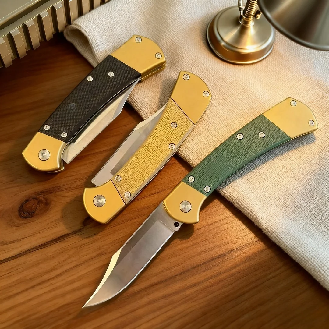 112- High-end version gold-plated material with G10 handle folding knife, portable mini knife, outdoor camping fruit knife
112- High-end version gold-plated material with G10 handle folding knife, portable mini knife, outdoor camping fruit knife