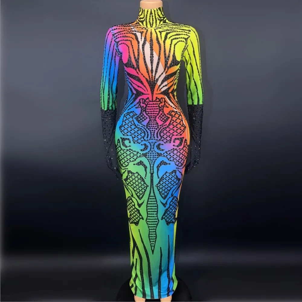 Autumn Fashion Glove Sleeve Colorful Gradient Sparking Diamonds Sheath Evening Party Dress Nightclub Singer Stage Show Costume
Autumn Fashion Glove Sleeve Colorful Gradient Sparking Diamonds Sheath Evening Party Dress Nightclub Singer Stage Show Costume