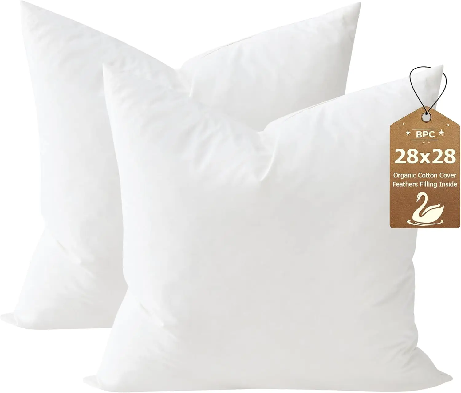 28x28 Down Feather Throw Pillow Inserts Set of 2, 100% Organic Cotton Cover, Square Decorative Pillow for Sofa Couch Bed, White
28x28 Down Feather Throw Pillow Inserts Set of 2, 100% Organic Cotton Cover, Square Decorative Pillow for Sofa Couch Bed, White