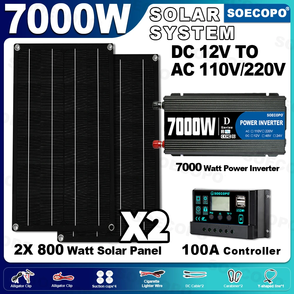 Полная солнечная система SOECOPO 7000 Вт: портативные панели 2 × 800 Вт, инвертор, контроллер 100 А — дом, кемпинг (12 В постоянного тока — переменный ток 110 В/220 В)
Полная солнечная система SOECOPO 7000 Вт: портативные панели 2 × 800 Вт, инвертор, контроллер 100 А — дом, кемпинг (12 В постоянного тока — переменный ток 110 В/220 В)