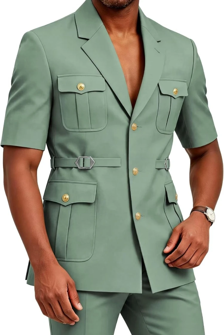 Mens African Short Sleeve Suits 2 Piece Outfits Safari Jacket Chinese Tunic Suit Formal Wedding Beach Prom Men
Mens African Short Sleeve Suits 2 Piece Outfits Safari Jacket Chinese Tunic Suit Formal Wedding Beach Prom Men