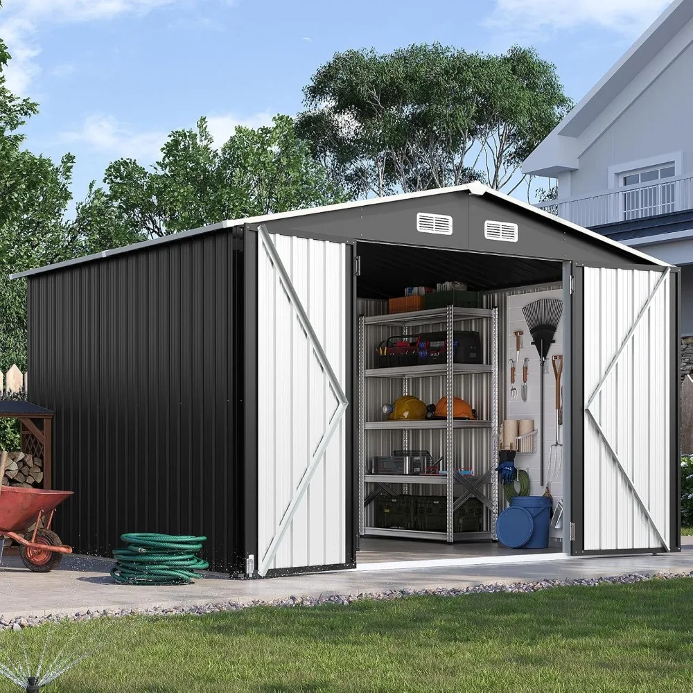 10x8FT Outdoor Storage Shed, Metal Garden Shed with Lockable Double Doors & Sloping Roof, Weather-Resistant Tool, Customized
10x8FT Outdoor Storage Shed, Metal Garden Shed with Lockable Double Doors & Sloping Roof, Weather-Resistant Tool, Customized