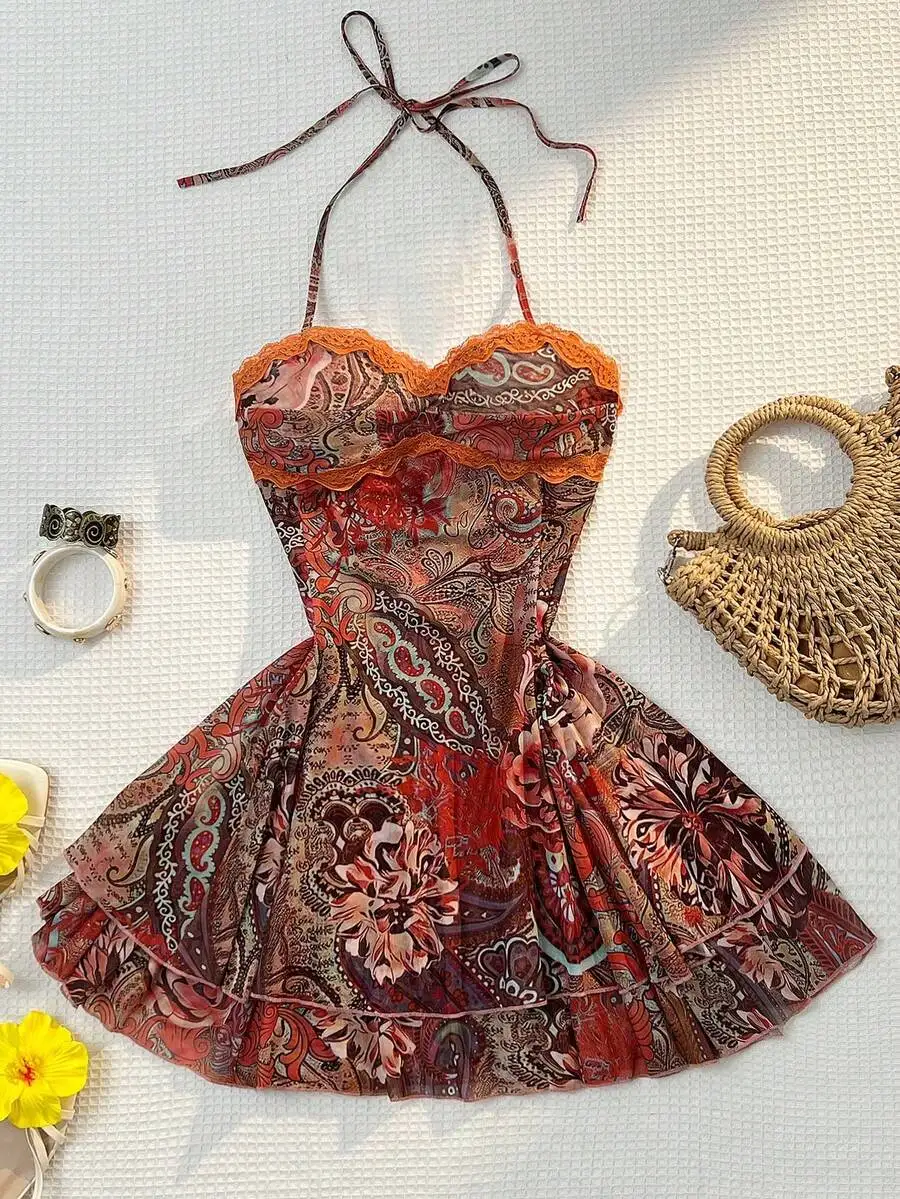 Bohemian Paisley Print Spaghetti Strap Ruffle Hem Short Dress For Women Summer Vacation Casual
Bohemian Paisley Print Spaghetti Strap Ruffle Hem Short Dress For Women Summer Vacation Casual